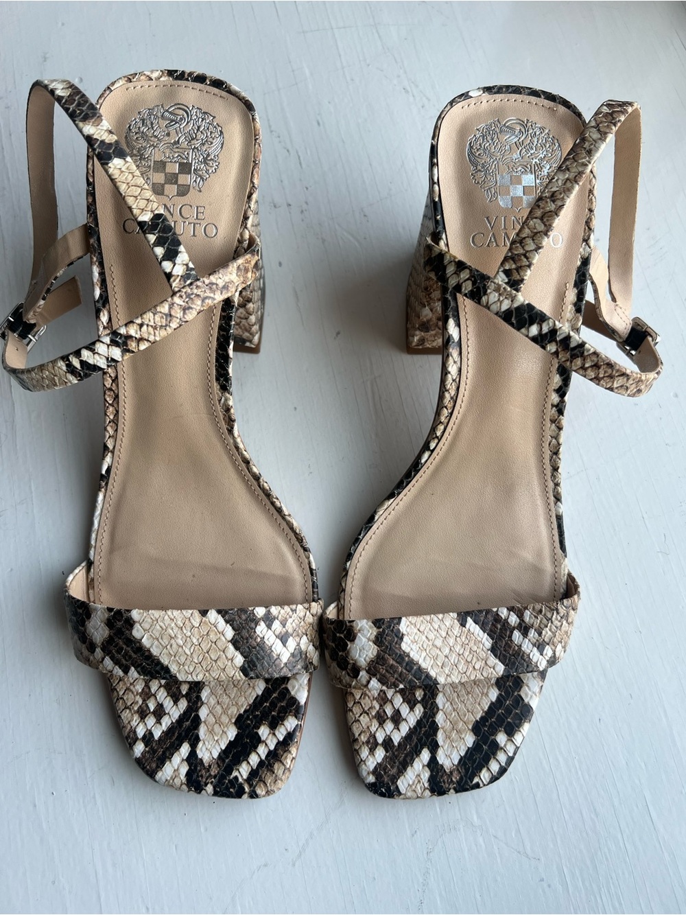 Vince Camuto Nedam Snake Print Ankle Strap Block Heels, 10